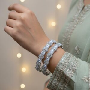 Beautiful High Quality Zircon Nauratan, Champagne & Silver Bangles