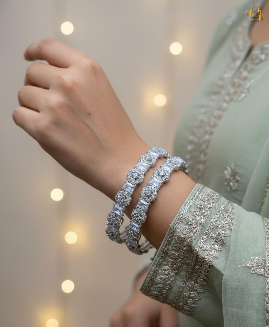 Beautiful High Quality Zircon Nauratan, Champagne & Silver Bangles