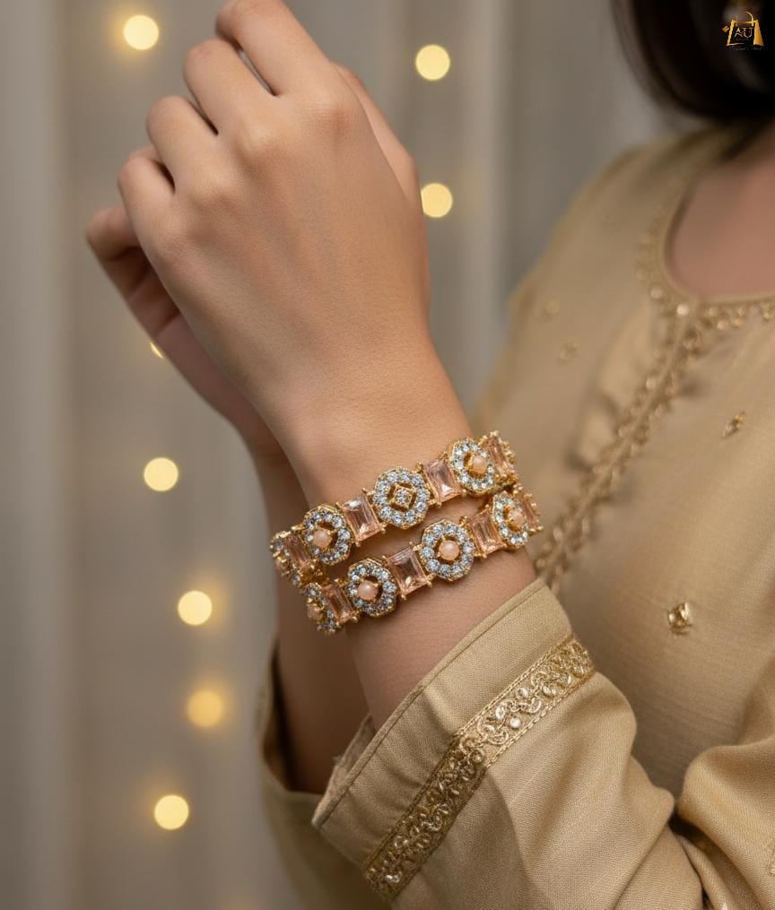 Beautiful High Quality Zircon Nauratan, Champagne & Silver Bangles - Image 2