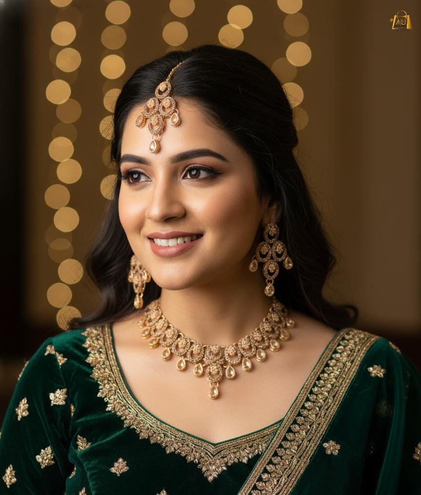 Stunning Champagne Choker Set with Matching Earrings & Tikka – Perfect for Any Occasion - Image 3