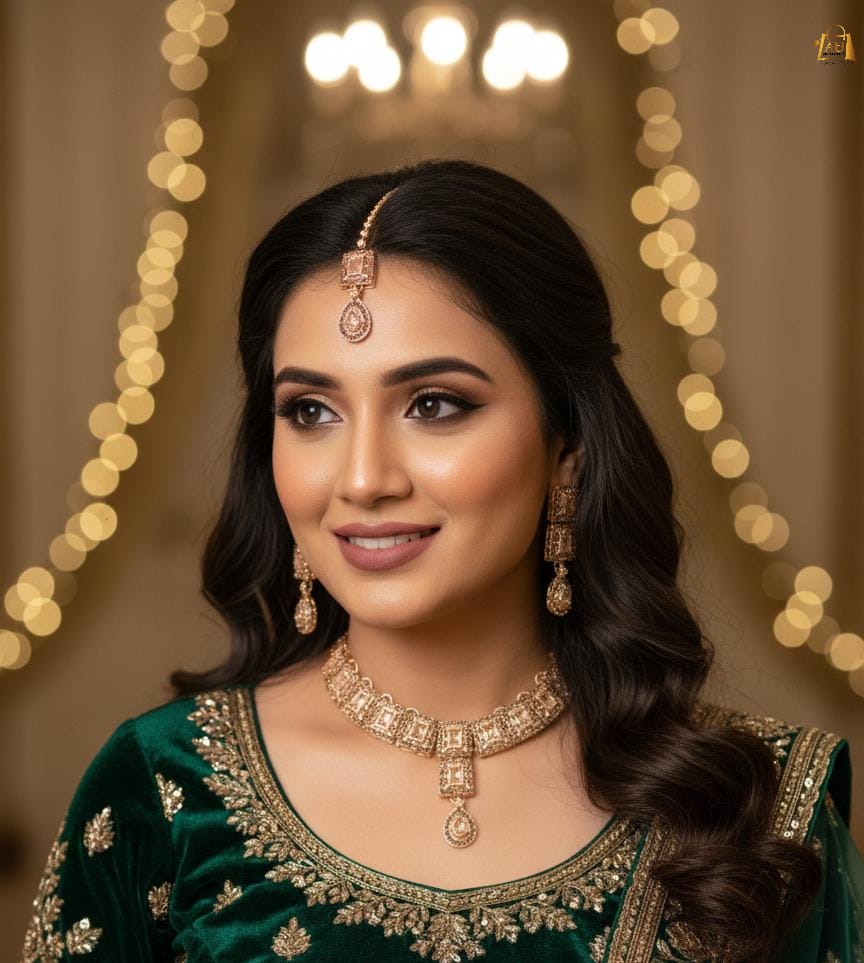 Stunning Champagne Choker Set with Matching Earrings & Tikka – Perfect for Any Occasion - Image 4