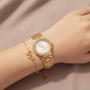 Premium Gift Set Collection – Ladies Jewelry Watch & Stainless Steel Bracelet (With Gift Box)